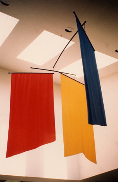 Red, Yellow, and Blue banners